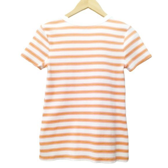 Old Navy Slim Fit Coral White Striped Knit Ringer Crewneck Tee Small - Picture 3 of 8